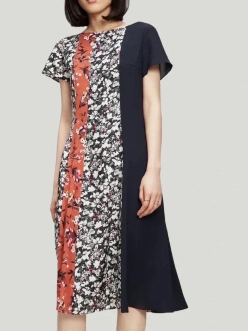 Acne Studios Jovna Floral Colorblock Midi Dress EU 36 Silk Detail